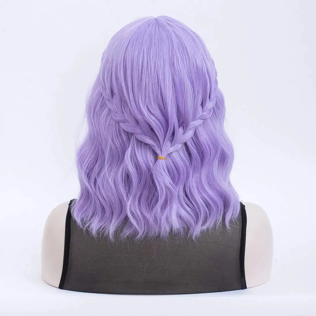 Short Bob Wavy Lavender Purple Hair Wig with Bang